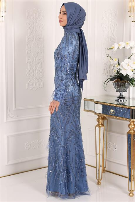 Zümra Tesettür Abiye İndigo