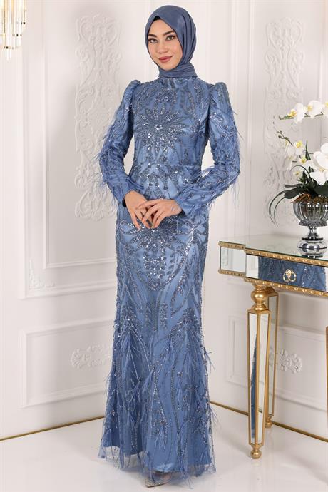 Zümra Tesettür Abiye İndigo