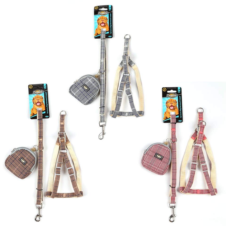 203486-DOGLİFE EKOSE DESENLİ GÖĞÜS TASMASI+GEZDİRME ÇANTALI 1,5CM