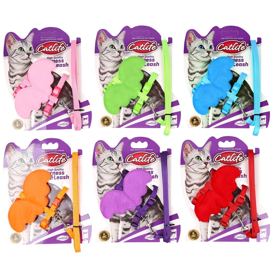 203492-CATLİFE KEDİLER İÇİN KELEBEKLİ GÖĞÜS TASMASI+GEZDİRME 1,0CM