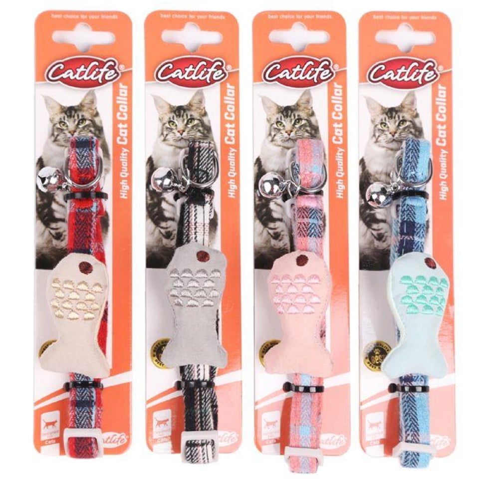 203506-CATLİFE KEDİLER İÇİN BALIKLI ZİLLİ BOYUN TASMASI MİX COLOR
