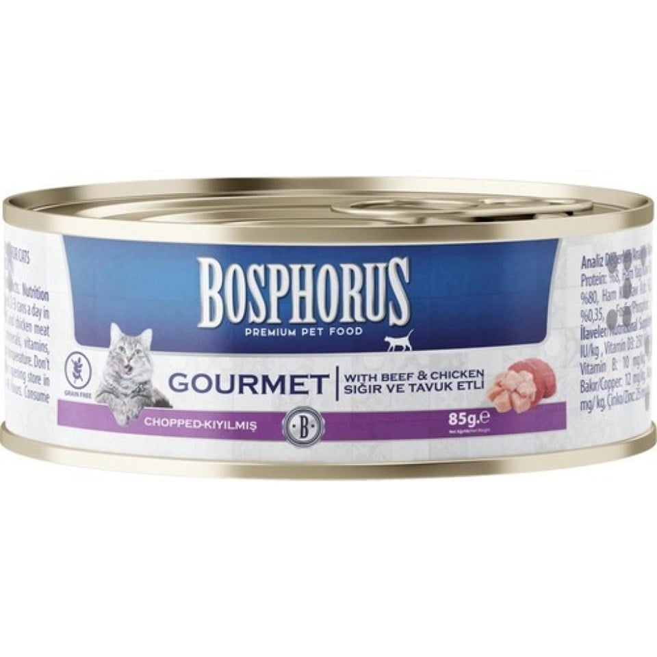 BOSPHORUS GURME SIĞIR VE TAVUK ETLİ YETİŞKİN KEDİ MAMASI 85 GR