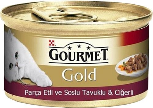 Gourmet Parça Etli Soslu Tavuklu ve Ciğerli 85 gr 24'lü Yetişkin Konserve Kedi Maması