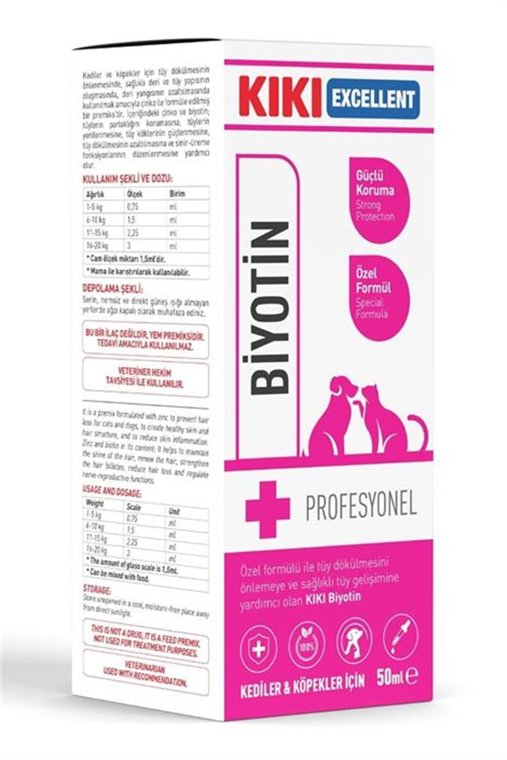 Kiki Excellent Kedi & Köpek Biotin - Kedi Ve Köpek Vitamini - Kedi Ve Köpekler Için Tüy Sağlığı Damlası - 50 Ml.