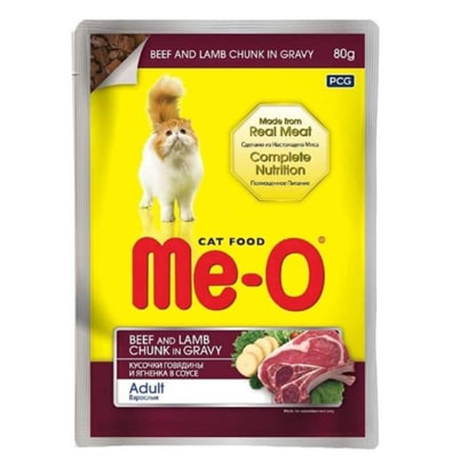 Me-O Biftek ve Kuzu Etli Soslu ve Parça Etli Yaş Kedi Maması 80 Gr