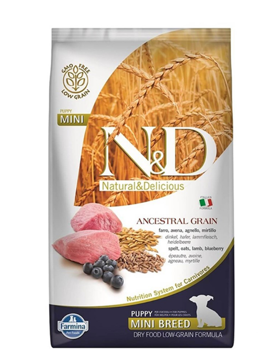 N&D Düşük Tahıllı Kuzu Etli Yaban Mersinli Küçük Irk Yavru Köpek Maması 7 Kg