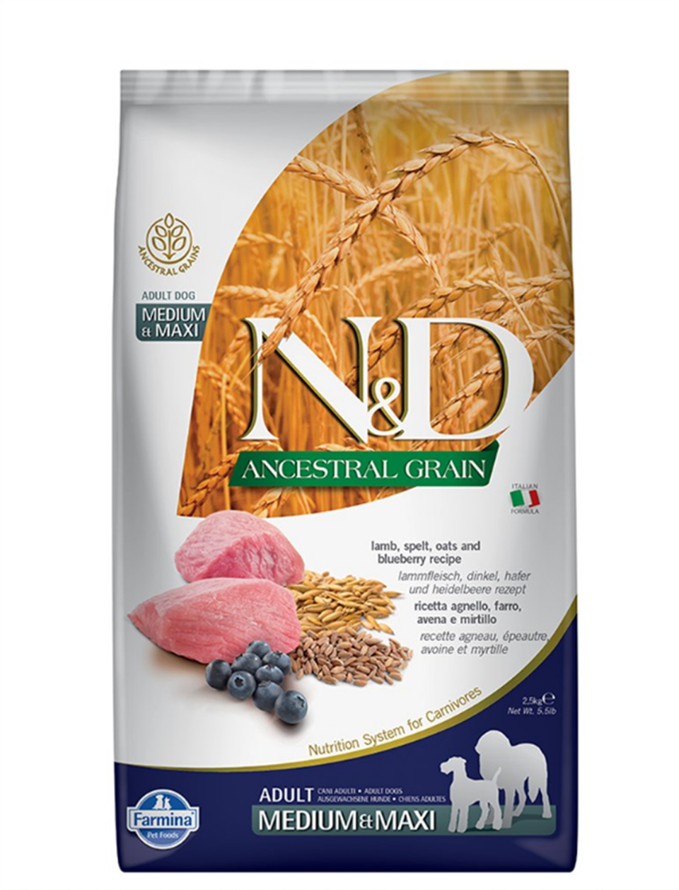 N&D Düşük Tahıllı Kuzu Etli Yaban Mersinli Orta ve Büyük Irk Yetişkin Köpek Maması 2.5 Kg