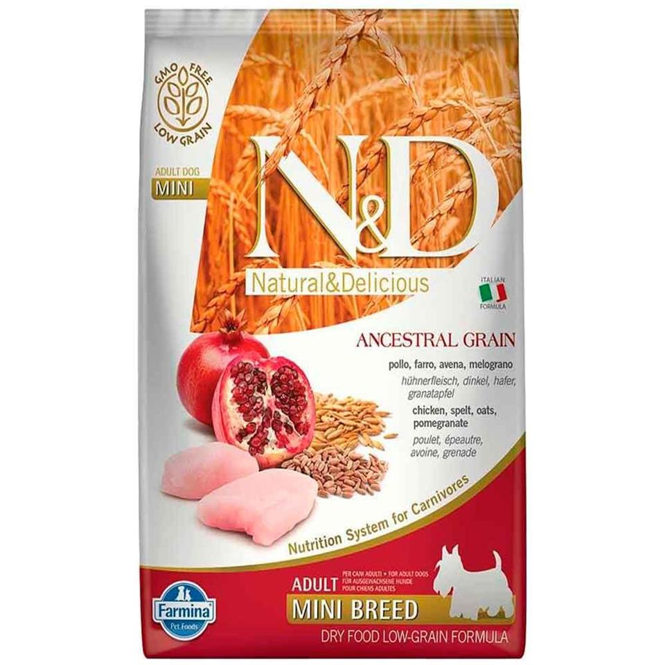 N&D Düşük Tahıllı Tavuk-Nar Mini Adult Küçük Irk Yetişkin Köpek Maması 7 Kg