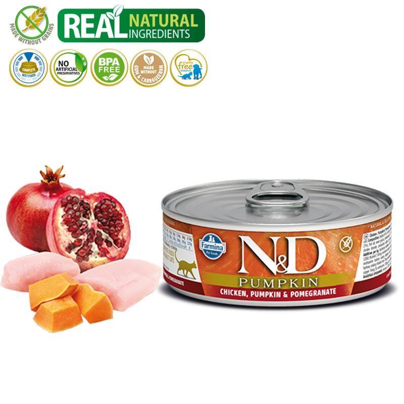 N&D Pumpkın Tahılsız Balkabaklı Tavuklu ve Narlı 80 gr Yetişkin Kedi Konservesi