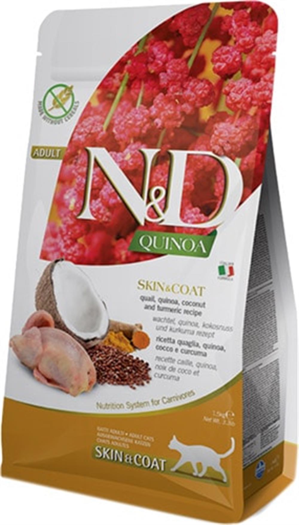ND Quinoa Skin Coat Tahılsız Tüy Bakım Bıldırcın Yetişkin Kedi Maması 1,5 Kg