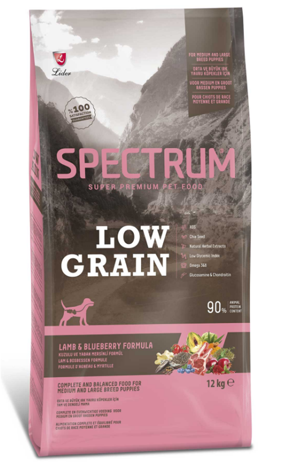 Spectrum Düşük Tahıllı Kuzulu, Yaban Mersinli Orta ve Büyük Irk Yavru Köpek Maması 12kg