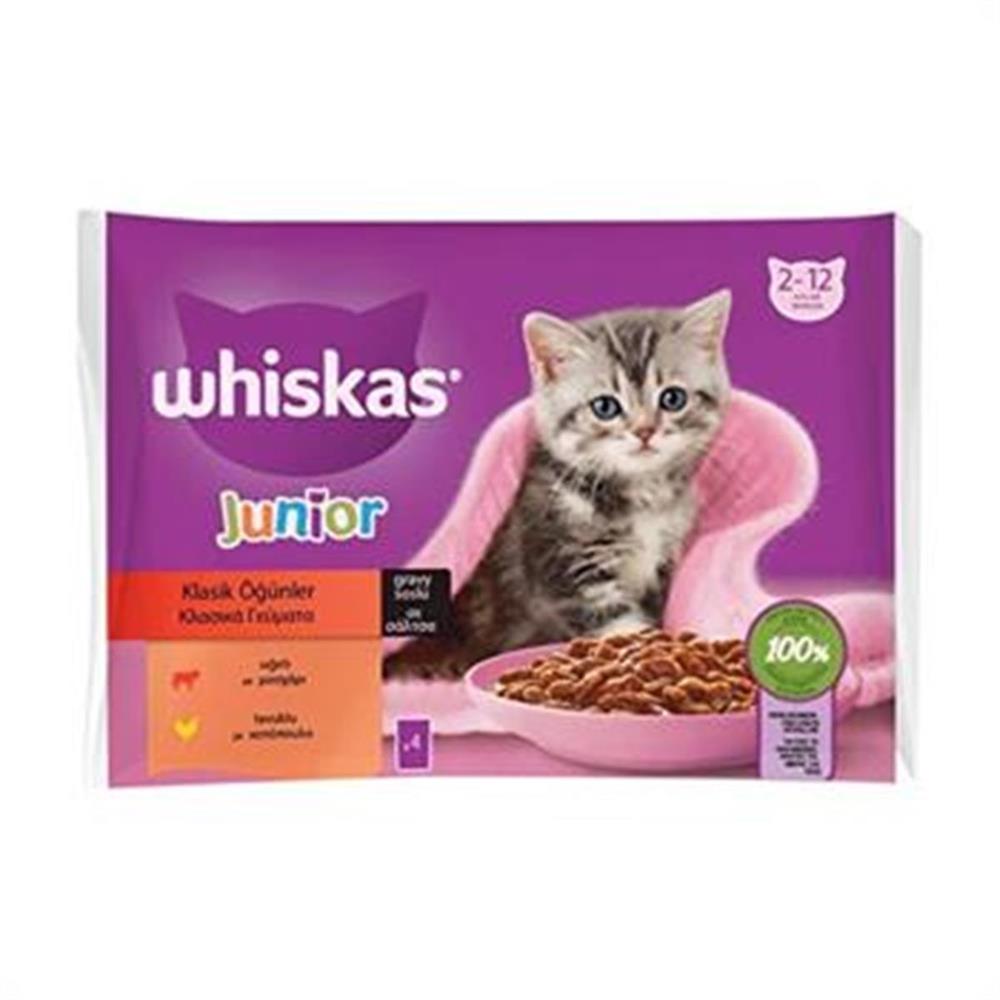 Whiskas Pouch Junior Et Çeşitleri Kedi Yaş Maması 100 Gr (4 Adet)