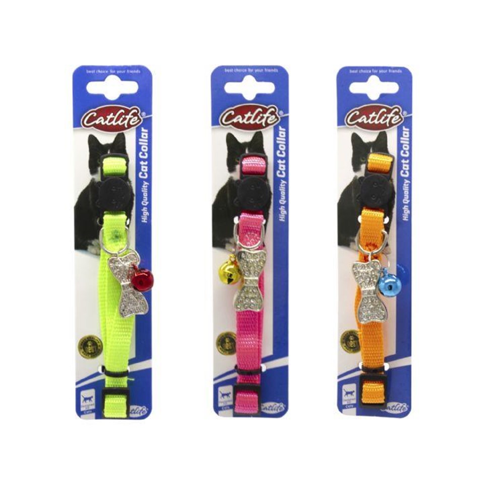 203221-CATLİFE KEDİLER İÇİN TAŞLI ZİLLİ BOYUN TASMASI MİX COLOR