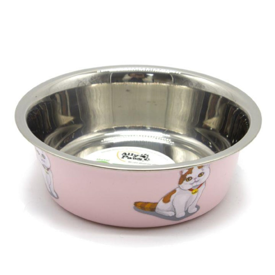 203312-ALLY PAWS DESENLİ KAYMAZ TABANLI ÇELİK MAMA KABI 14CM