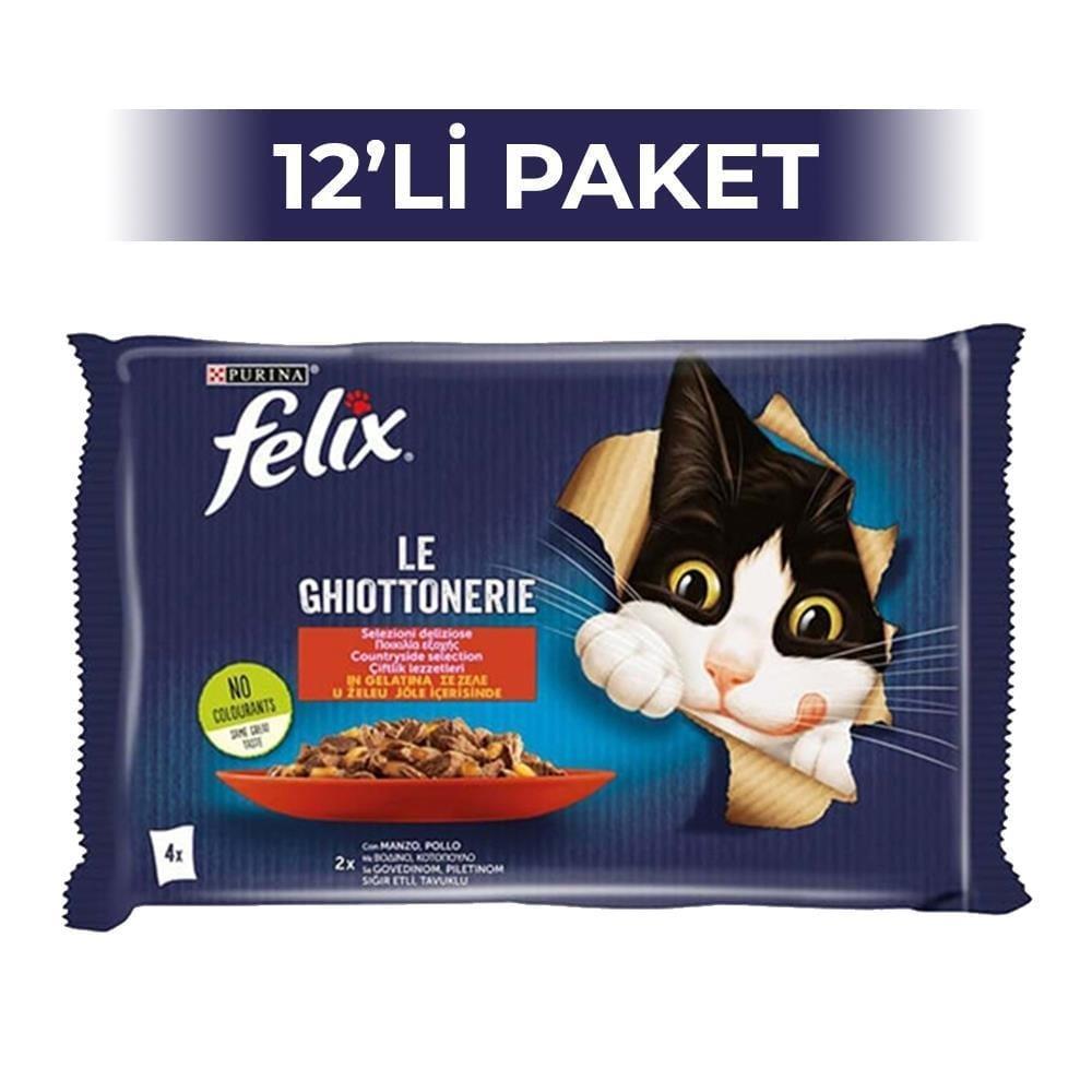 Felix Sığır Etli ve Tavuklu 4x85 gr 12'li Yetişkin Kedi Yaş Maması