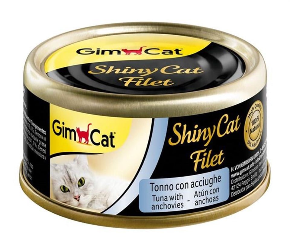 GimCat ShinyCat Ton ve Ançuez Kıyılmış Fileto Kedi Konservesi 70 Gr