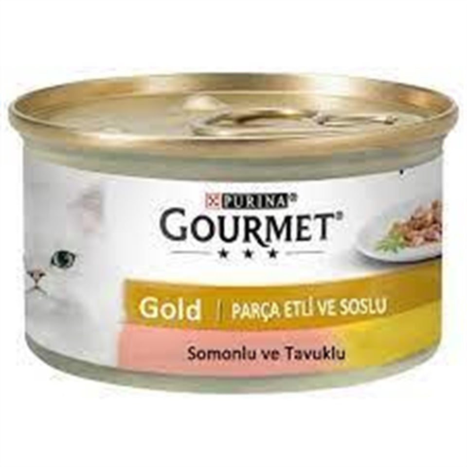 GOURMET GOLD SOMONLU TAVUKLU PARÇA ETLİ KEDİ YAŞ MAMASI 85 GR