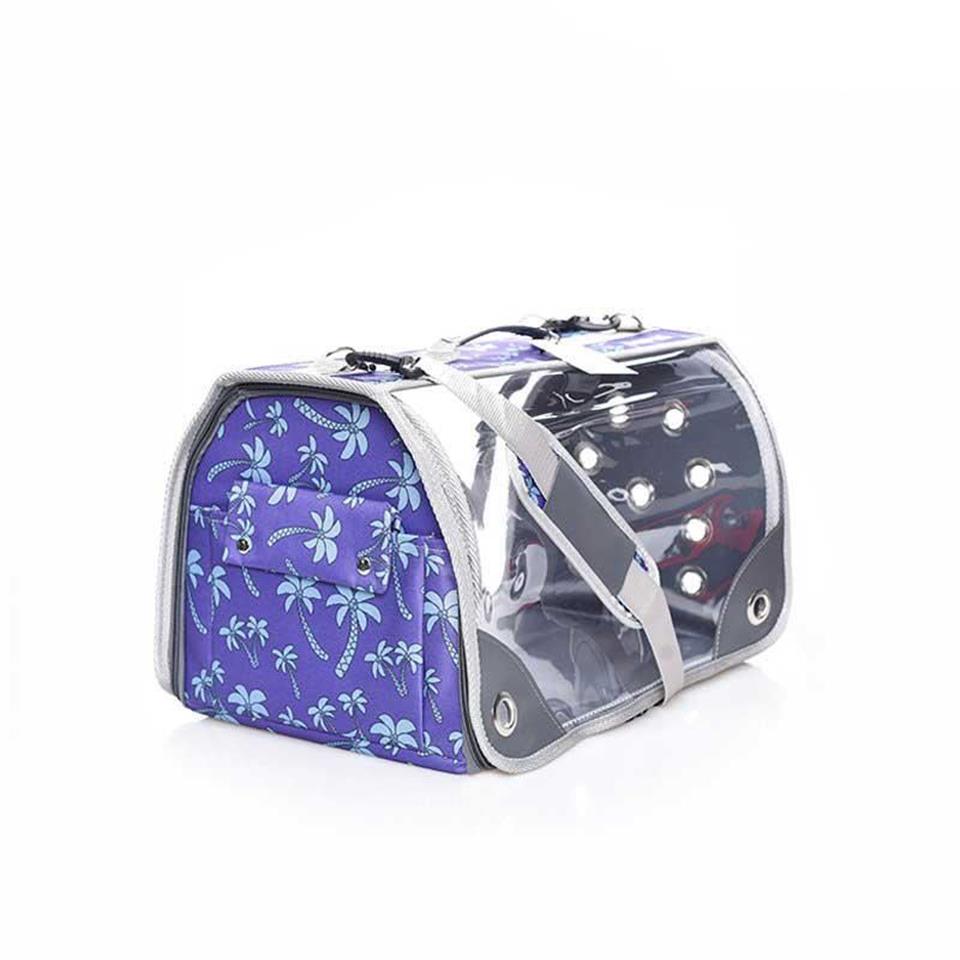 Lepus Şeffaf Fly Bag Kedi Köpek Taşıma Çantası Mor Palmiye Large