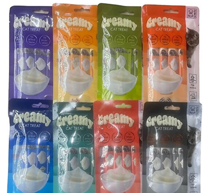 M-Pets Creamy Treats Sıvı Kedi Ödül Maması Kedi Puding 4X15 gr Lık 8 Karışık Paket