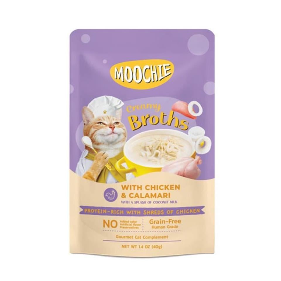 MOOCHIE Parça Tavuk Etli ve Kalamarlı Tahılsız Kedi Çorbası 40gr