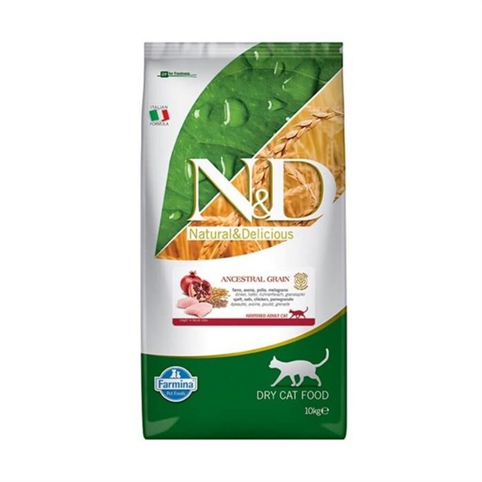 ND Düşük Tahıllı Tavuk Narlı Kısırlaştırılmış Kedi Maması 10 Kg