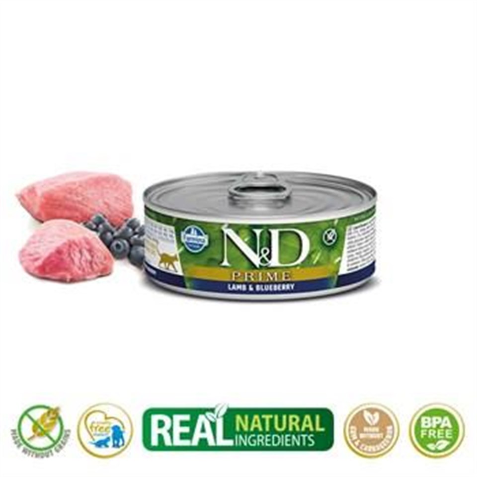 N&D Kuzu Etli Yaban Mersinli Tahılsız Yetişkin Kedi Konservesi 70GR