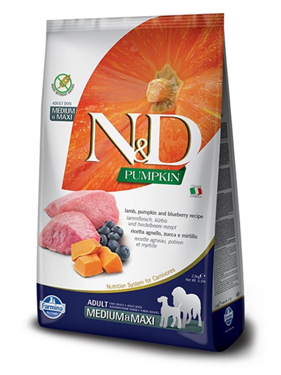 N&D Medium & Maxi Kuzu Etli - Yaban Mersinli Ve Balkabaklı Tahılsız Yetişkin Köpek Maması - 12 Kg