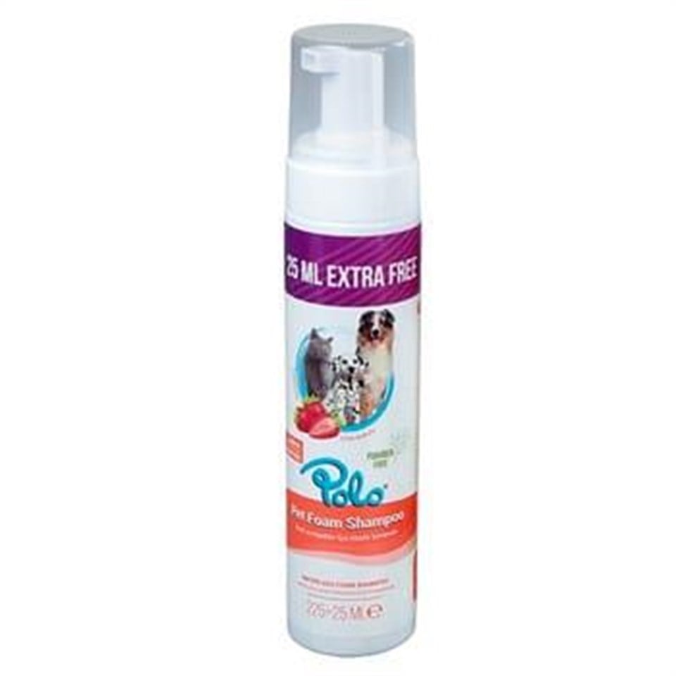 Polo  çilek kokulu durulanmayan kedi ve köpek şampuanı 225 + 25 ml