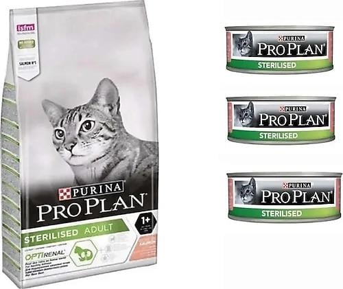 Pro Plan Sterilised Somonlu Kısırlaştırılmış Kedi Maması 10 Kg + 3 Adet Konserve Yaş Mama 85 Gr