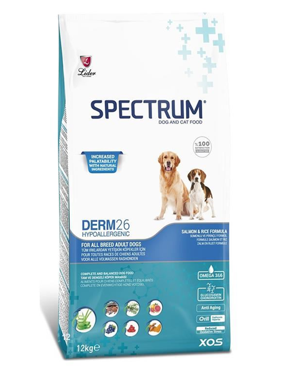 Spectrum Derm 26 Hypo-Allergenic Deri Hassasiyeti için Somonlu Yetişkin Köpek Maması 12kg