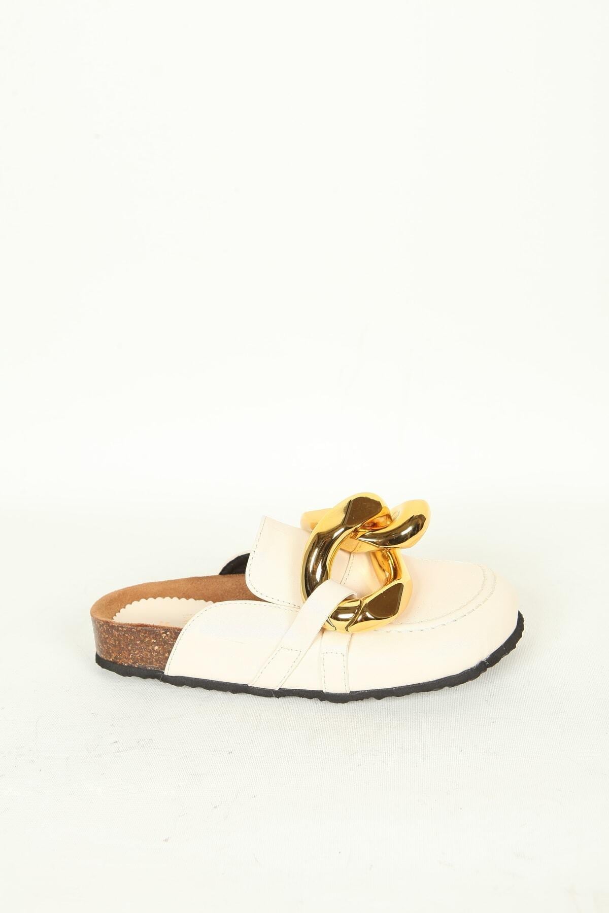 Kadın Deri Terlik Bej