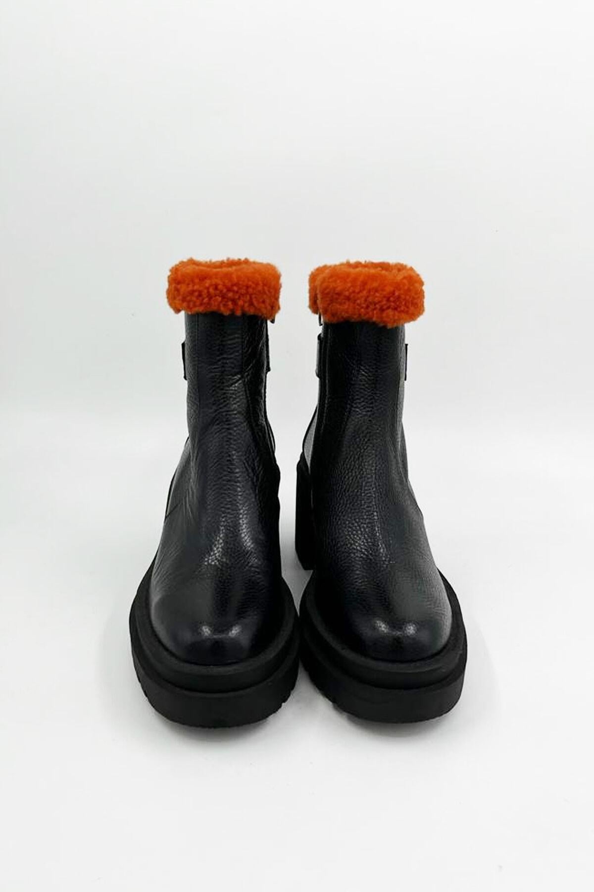Kadın Deri Bot Kürk Detaylı Siyah