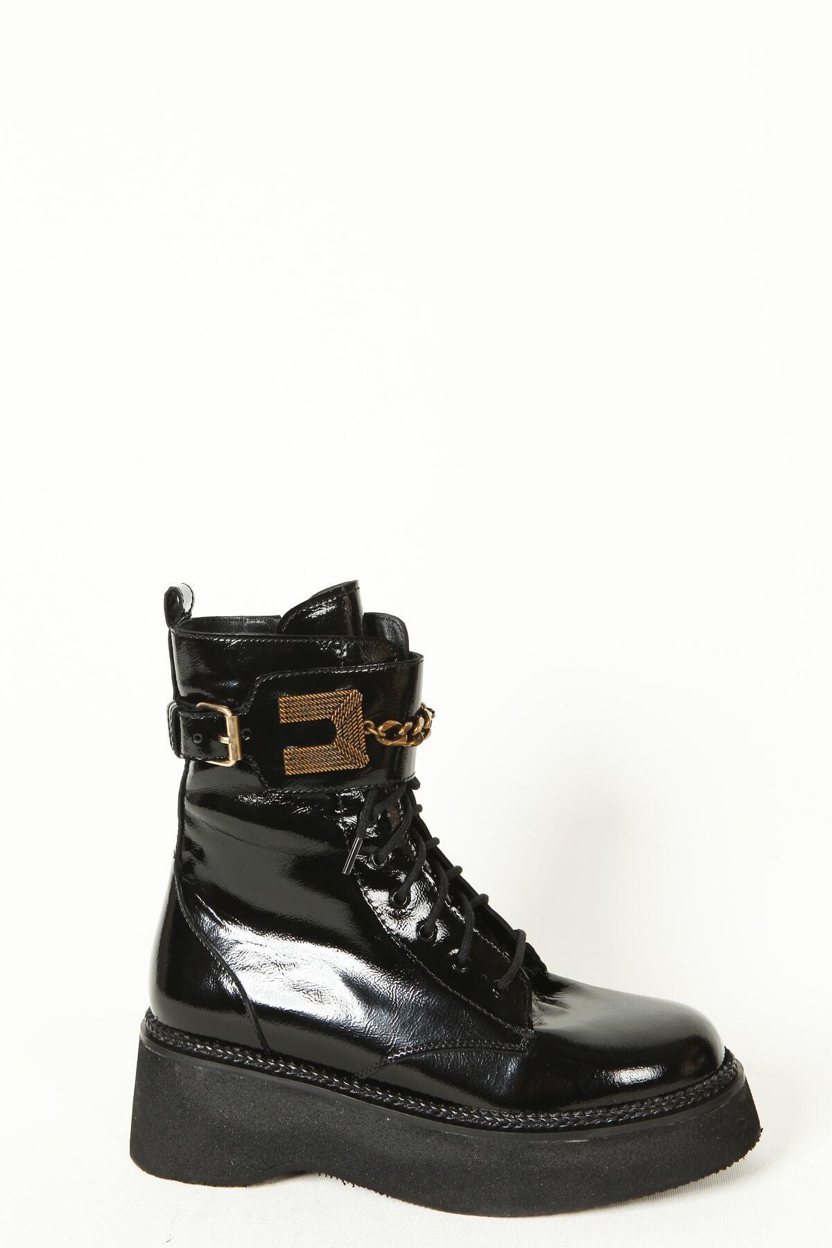 Kadın Deri Bot Siyah Rugan