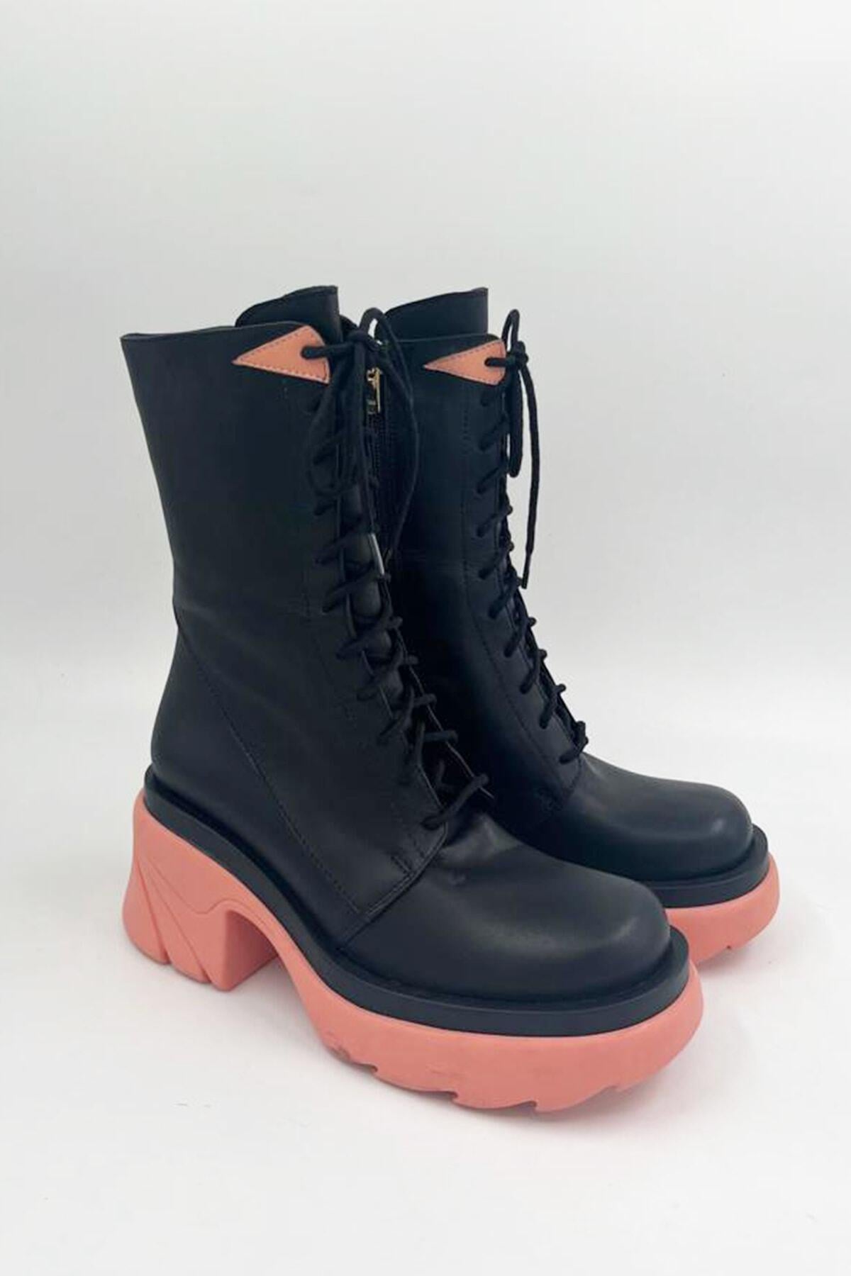 Kadın Deri Bot Siyah Pembe