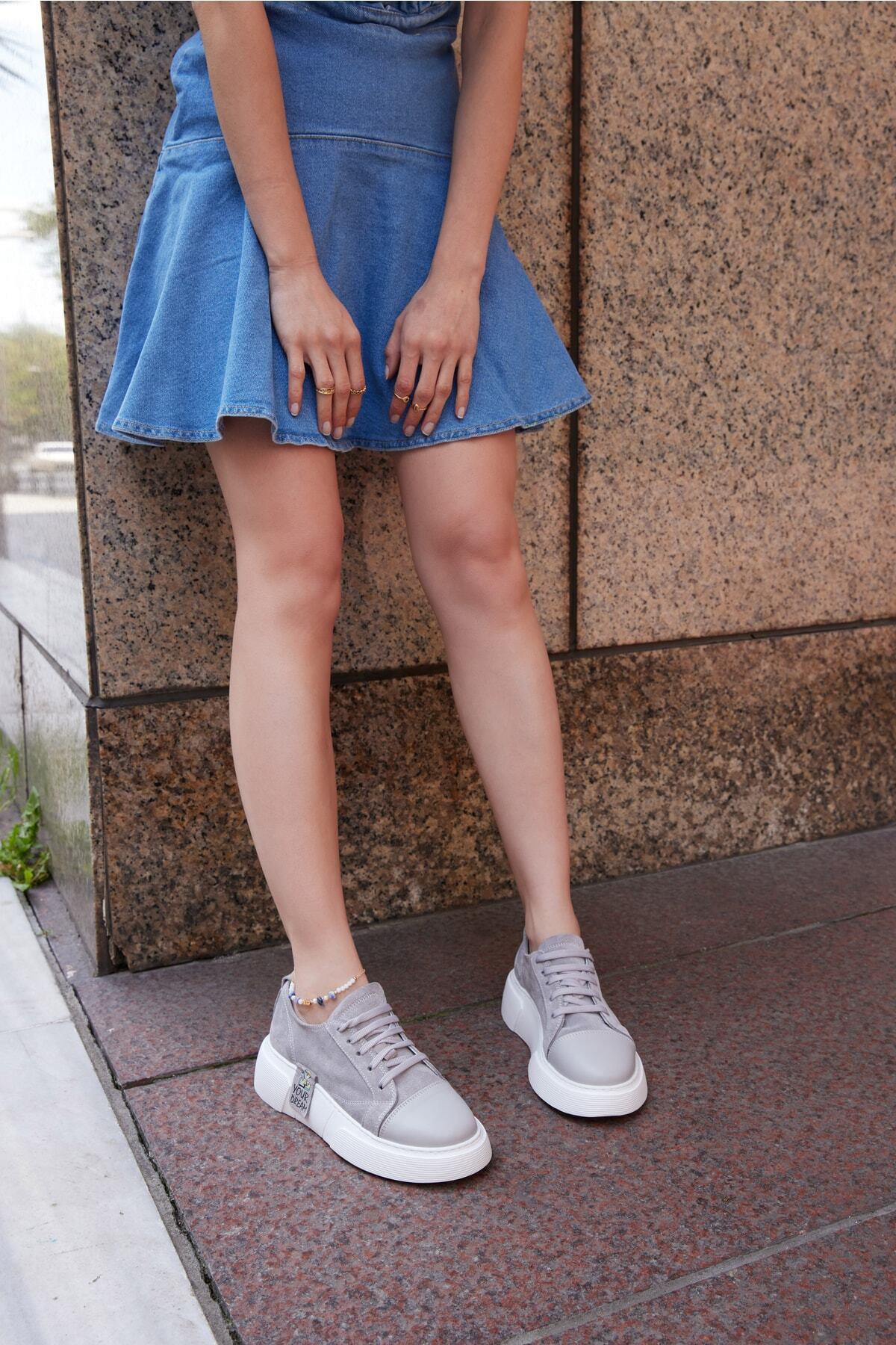 Kadın Deri Sneaker Gri