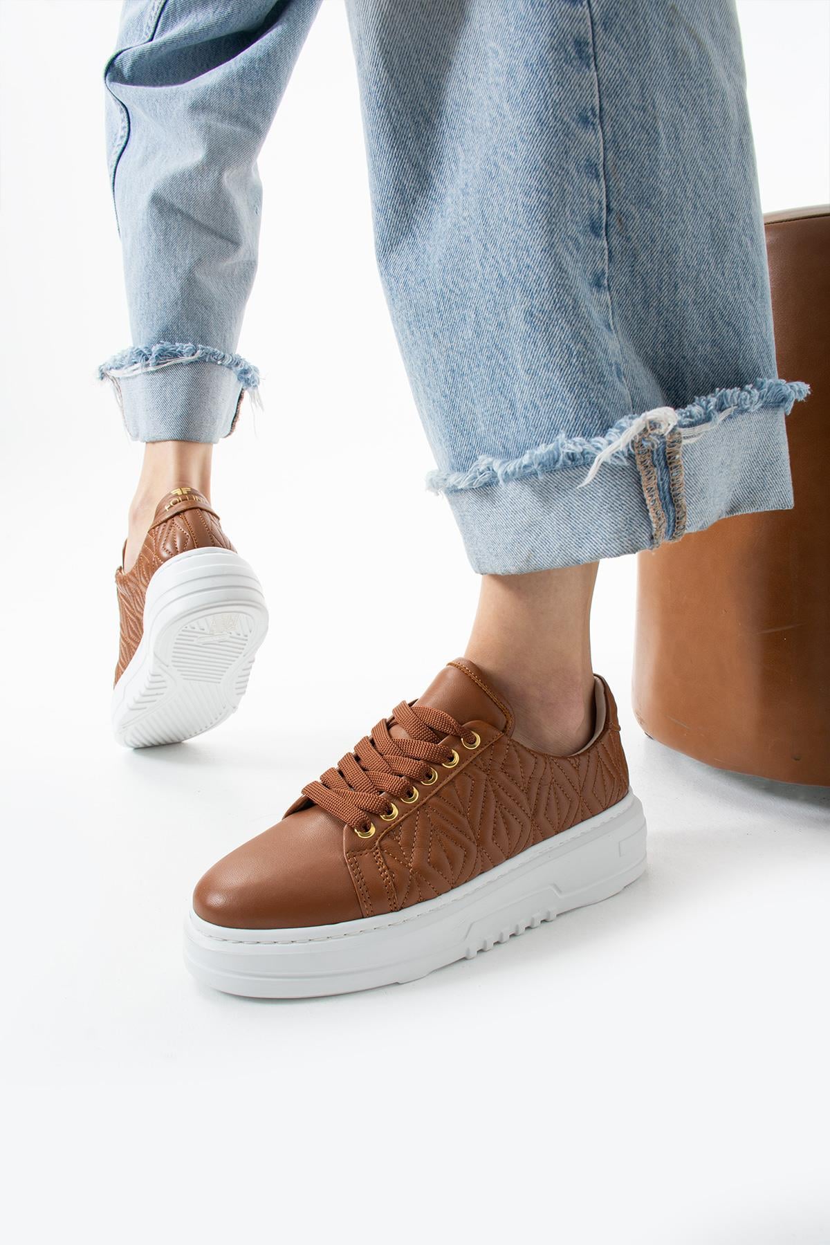 Kadın Hakiki Deri Sneaker Siyah Taba