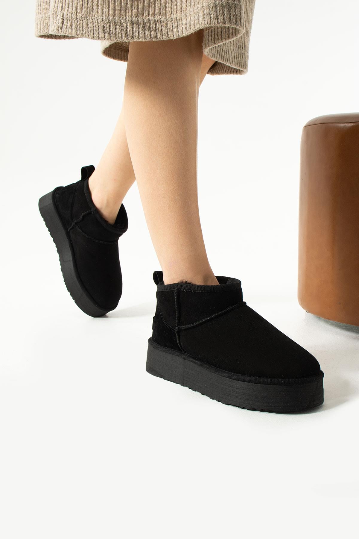 Kadın Kürklü Bot Siyah