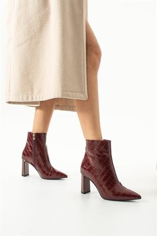 Kadın Hakiki Deri Topuklu Bot Bordo
