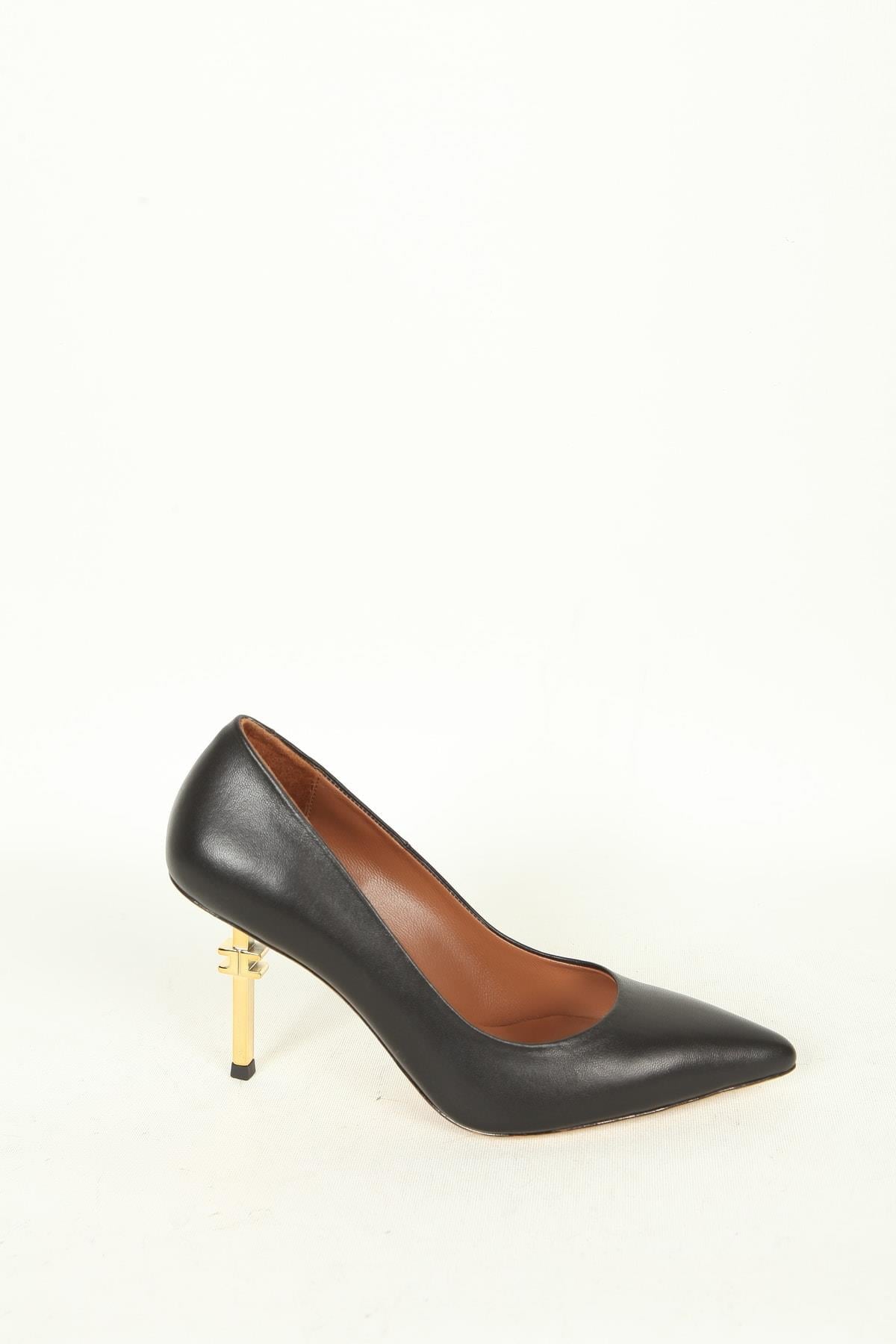 Kadın Siyah Hakiki Deri Topuk Detaylı Stiletto