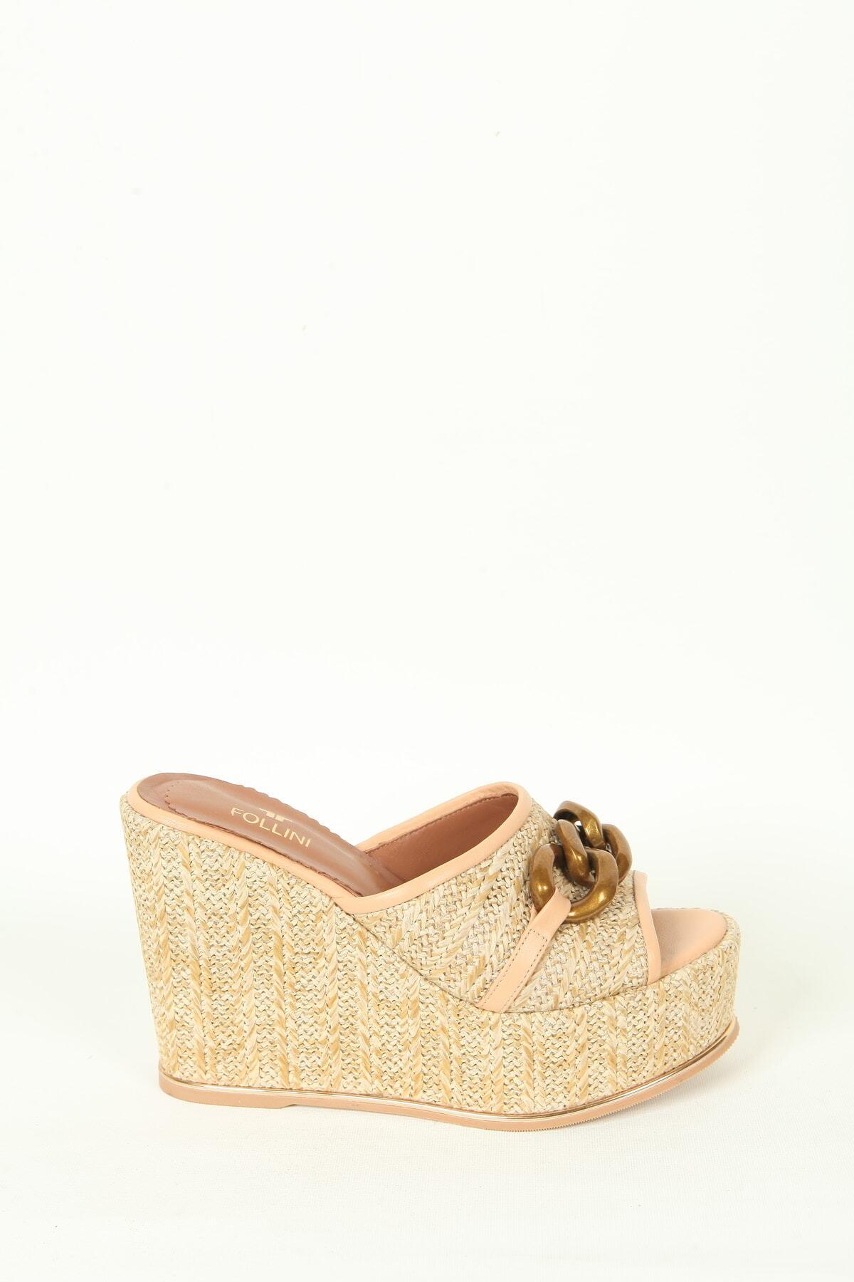 Kadın Deri Terlik Aksesuar Detaylı Bej