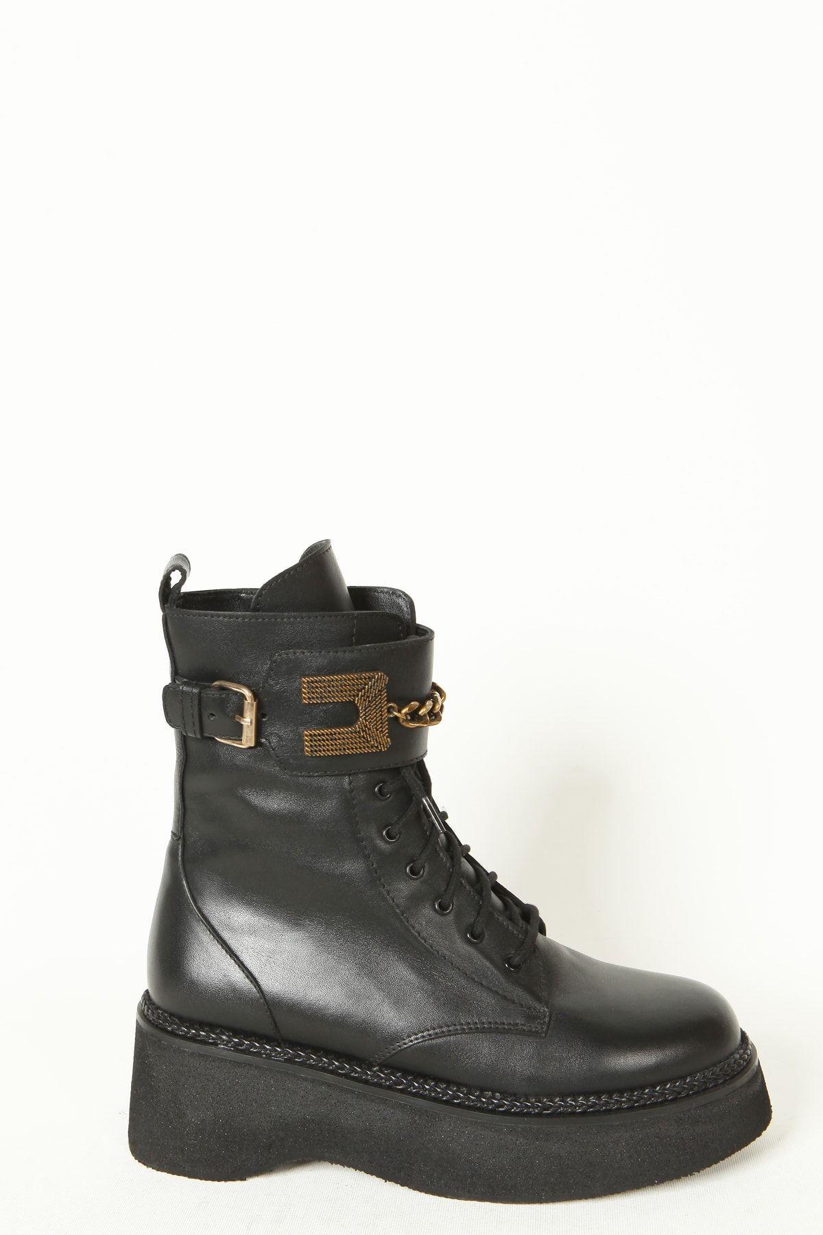 Kadın Siyah Deri Tasarım Bot