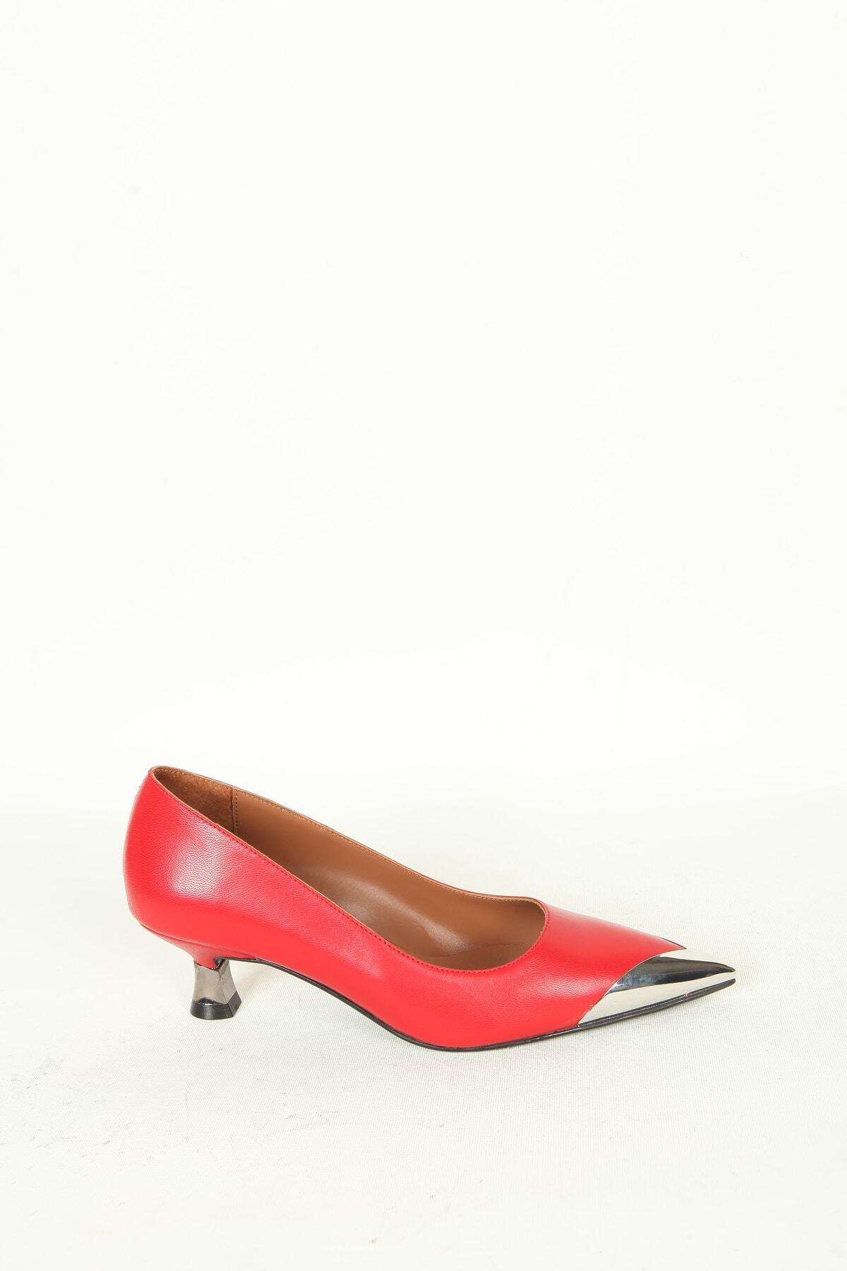 Kadın Deri Ayakkabı Topuklu Kırmızı