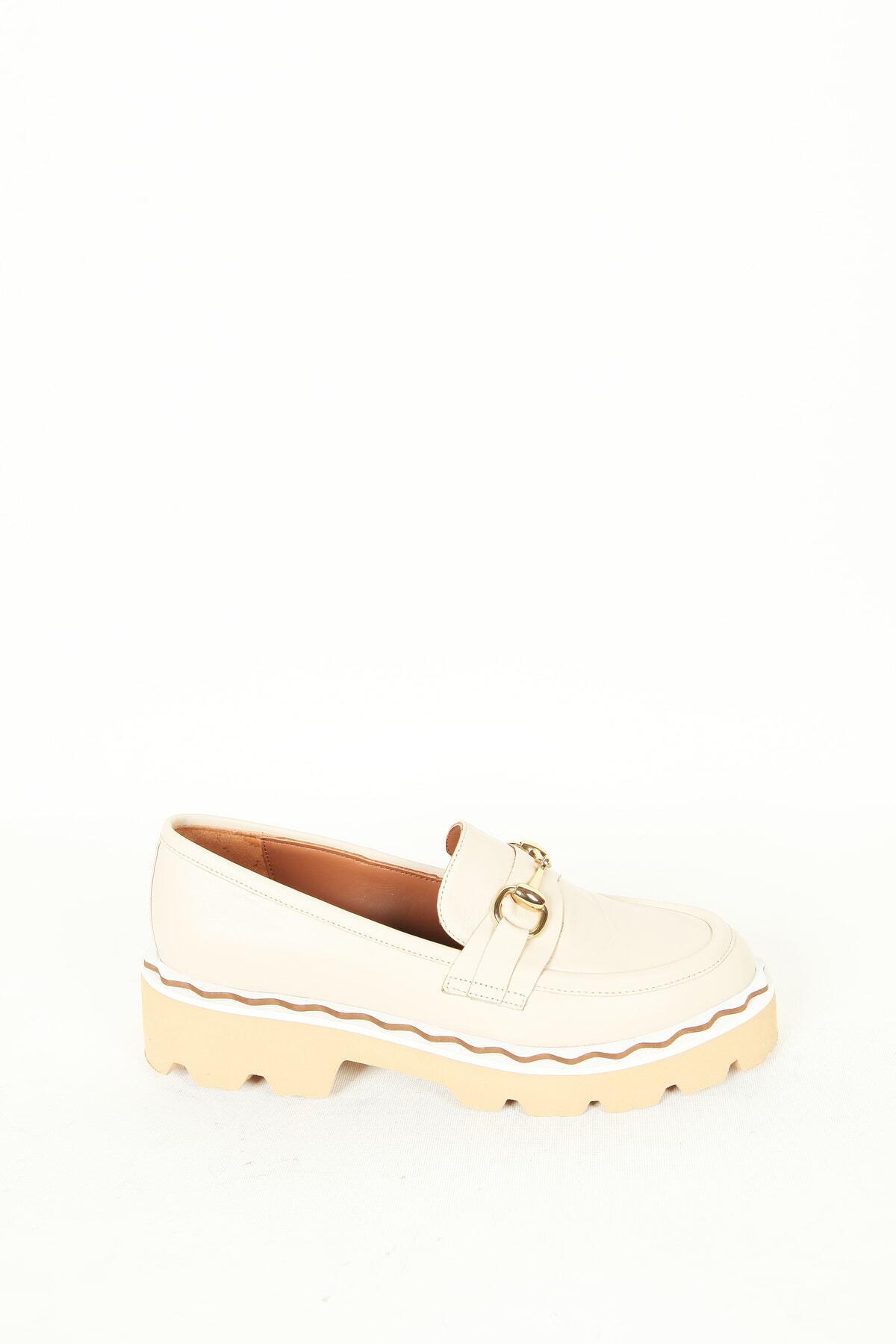 Kadın Deri Loafer Krem