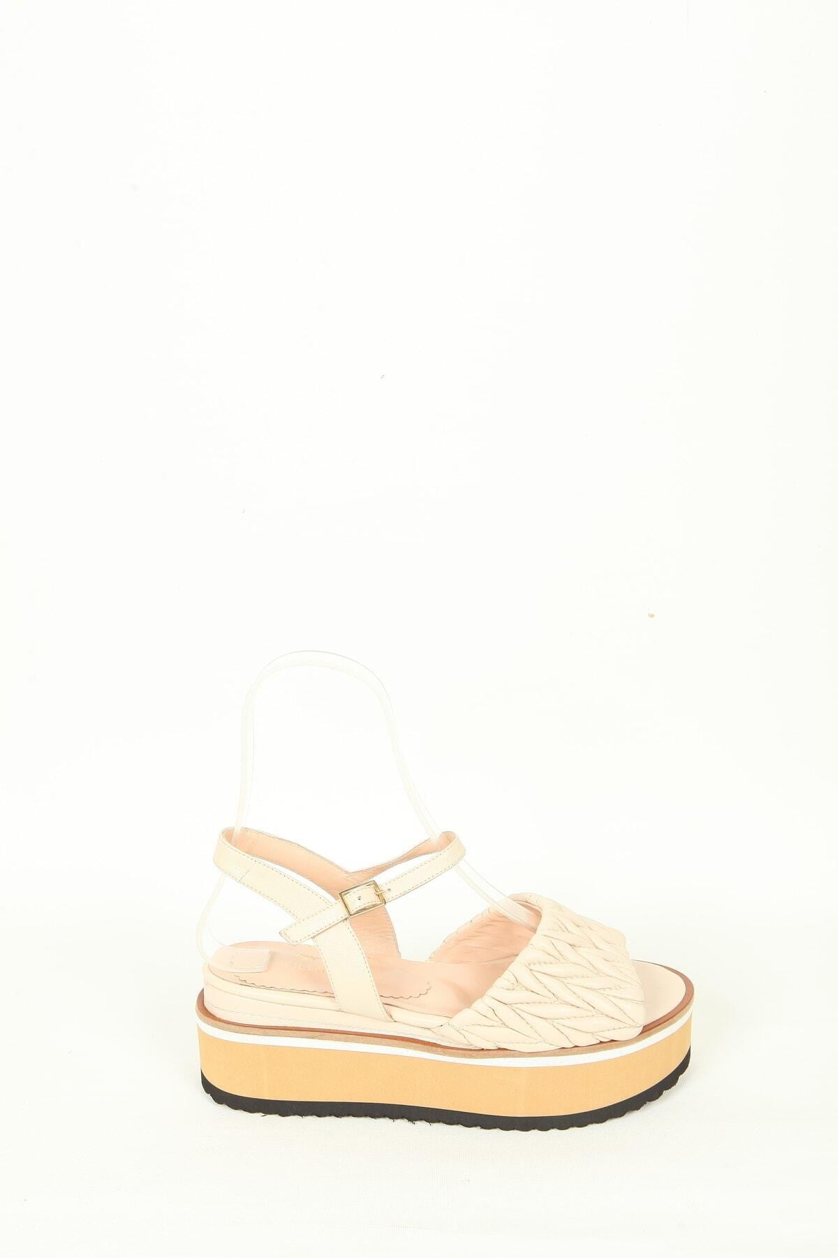 Kadın Hakiki Deri Krem Sandalet