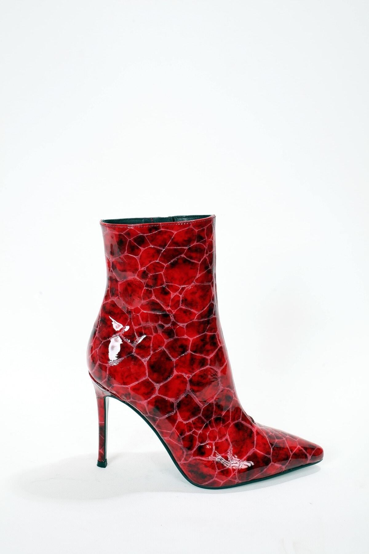 Kadın Deri Bot Kroko Kırmızı