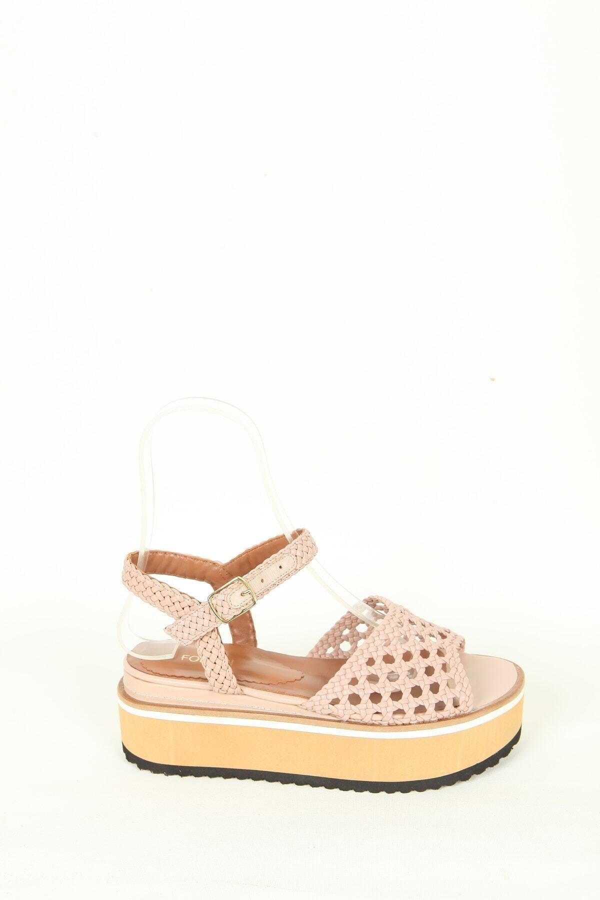 Kadın Pudra Örgülü Sandalet