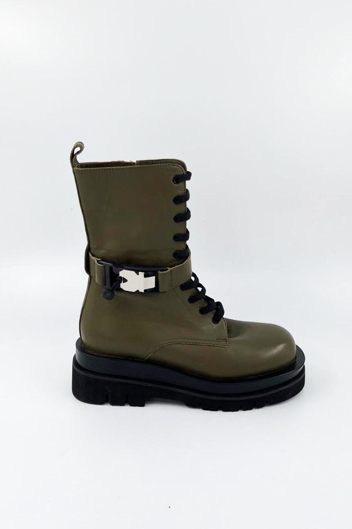 Kadın Deri Bot Haki