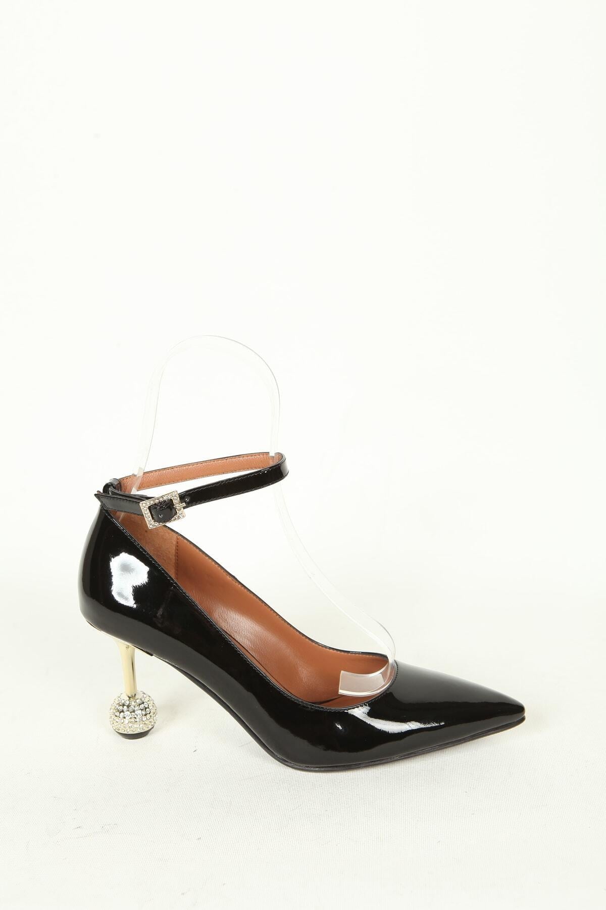 Kadın Deri Stiletto Siyah Rugan