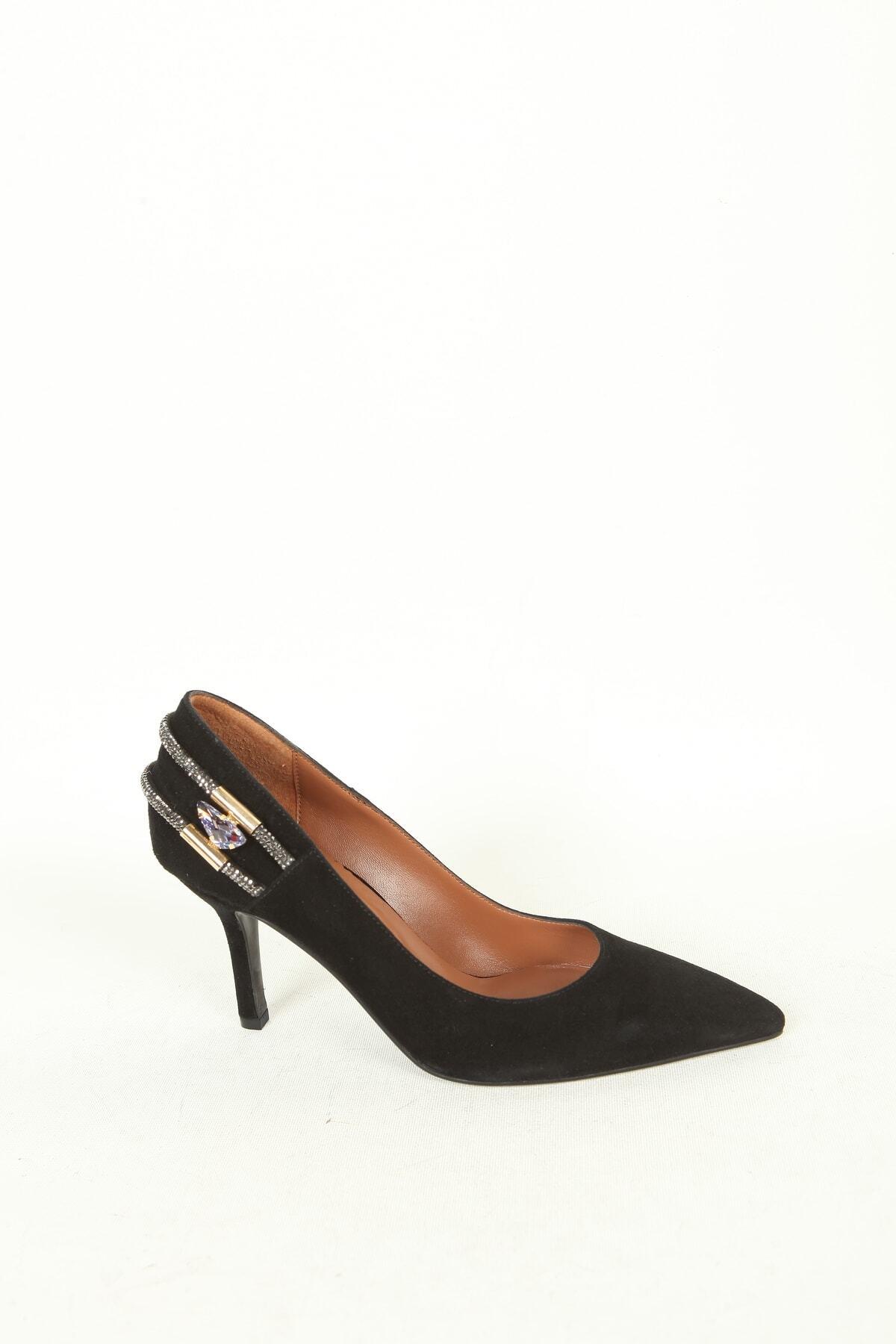 Kadın Deri Stiletto Siyah Süet