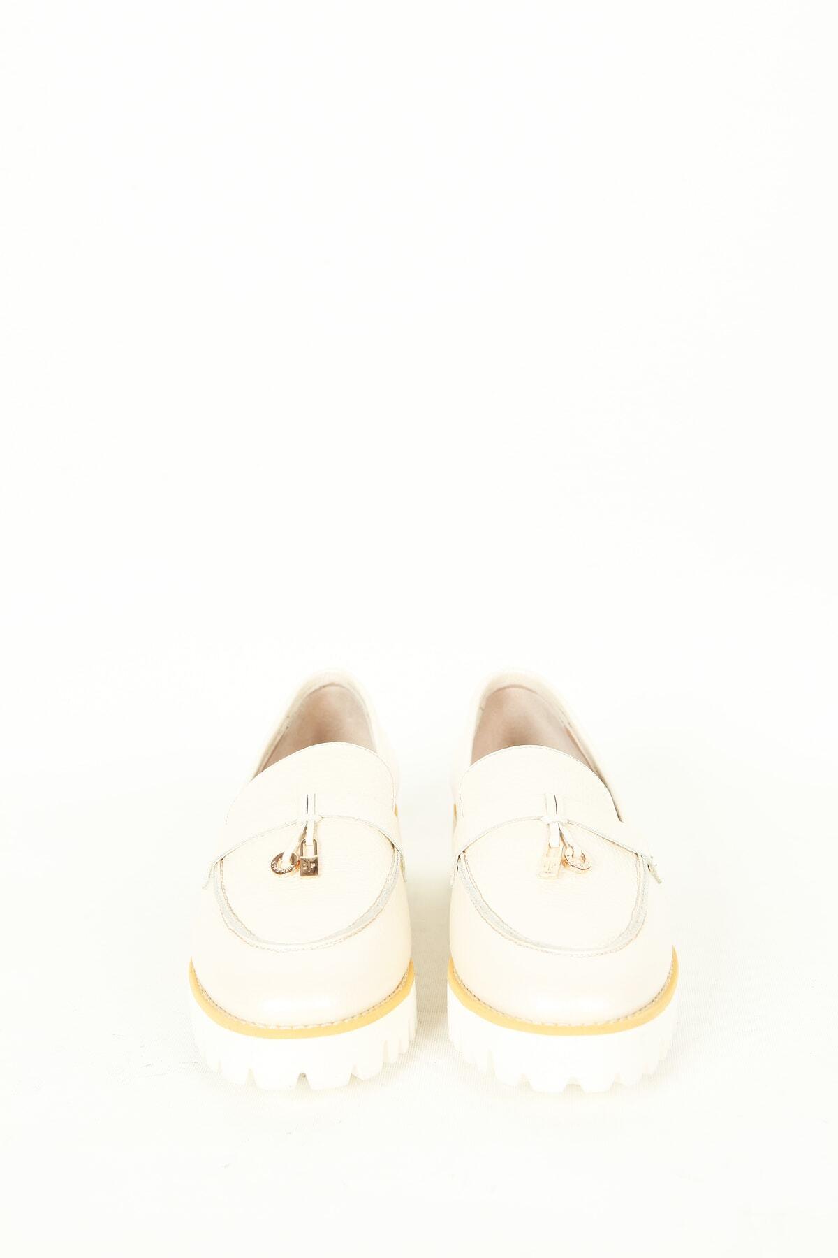 Kadın Deri Loafer Krem